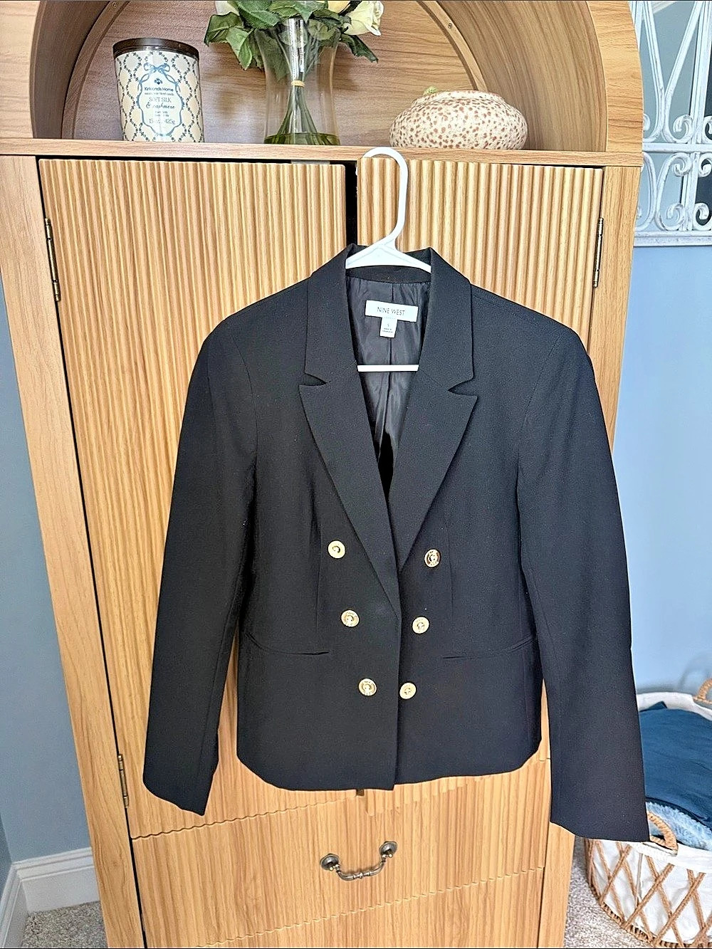 Nine West Double-Breasted Blazer in Black Size Small